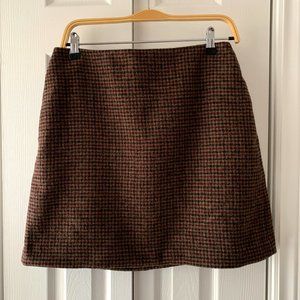 Uniqlo Brown Plaid A-Line Wool Blend Skirt